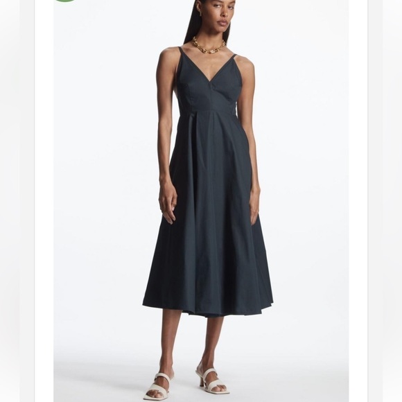 COS A- Line 100% Cotton Slip Midi Dress In Faded Black - Picture 1 of 12